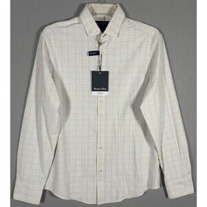 NWT Mizzen Main Leeward Shirt Mens S Trim Fit White Orange Blue Plaid No Tuck